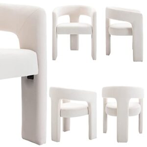 Wahson Set of 3 Velvet Fabric Upholstered Open-Back Dining Chairs, Modern Kitchen Armchair for Dining Room, Ivory