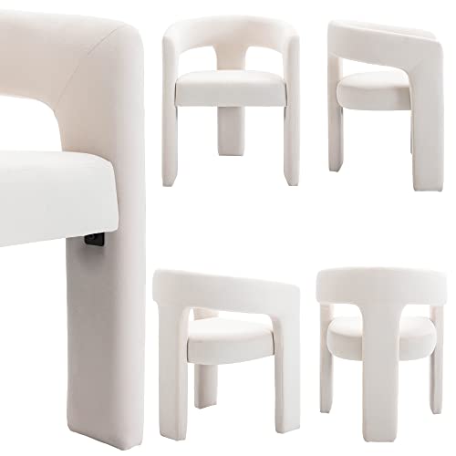 Wahson Set of 3 Velvet Fabric Upholstered Open-Back Dining Chairs, Modern Kitchen Armchair for Dining Room, Ivory