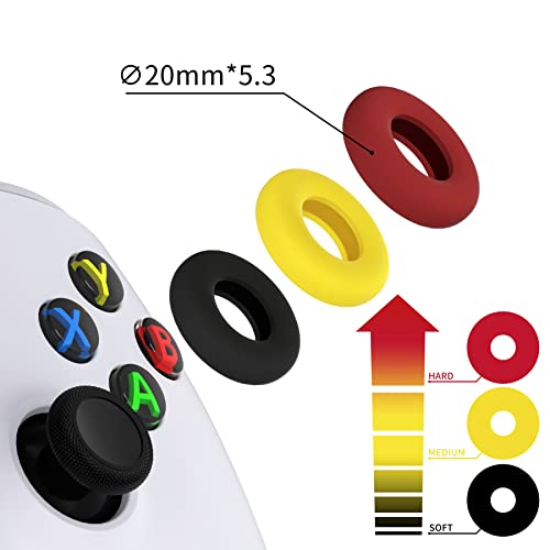 PlayVital 3 Pairs Silicone Aim Assist Target Motion Control Precision Rings for PS5, for PS4, for Xbox Series X/S, Xbox One, Xbox 360, for Switch Pro, for Steam Deck - Red & Black & Yellow