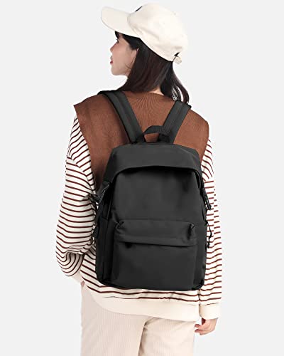 Black Backpack for Teens Girls Boys, Cute Backpack for Middle High School College Bookbag Small Travel Backpack Waterproof Lightweight Backpacks Casual Daypack for Women Men Fits 15.6 Inch Laptop