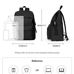 Black Backpack for Teens Girls Boys, Cute Backpack for Middle High School College Bookbag Small Travel Backpack Waterproof Lightweight Backpacks Casual Daypack for Women Men Fits 15.6 Inch Laptop