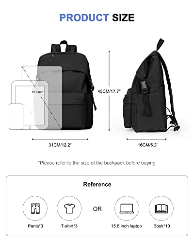 Black Backpack for Teens Girls Boys, Cute Backpack for Middle High School College Bookbag Small Travel Backpack Waterproof Lightweight Backpacks Casual Daypack for Women Men Fits 15.6 Inch Laptop