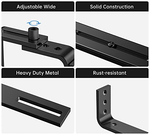 Y&M 4 Pcs Deck Railing Adjustable Planter Box Brackets (6 to 12.5 in), Universal Window Box Brackets, Heavy Duty Iron Flower Box Wall Mounting Hooks for Balcony, Fences, Patio, and Garden - Black