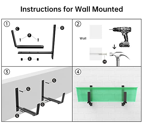 Y&M 4 Pcs Deck Railing Adjustable Planter Box Brackets (6 to 12.5 in), Universal Window Box Brackets, Heavy Duty Iron Flower Box Wall Mounting Hooks for Balcony, Fences, Patio, and Garden - Black