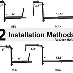 Y&M 4 Pcs Deck Railing Adjustable Planter Box Brackets (6 to 12.5 in), Universal Window Box Brackets, Heavy Duty Iron Flower Box Wall Mounting Hooks for Balcony, Fences, Patio, and Garden - Black