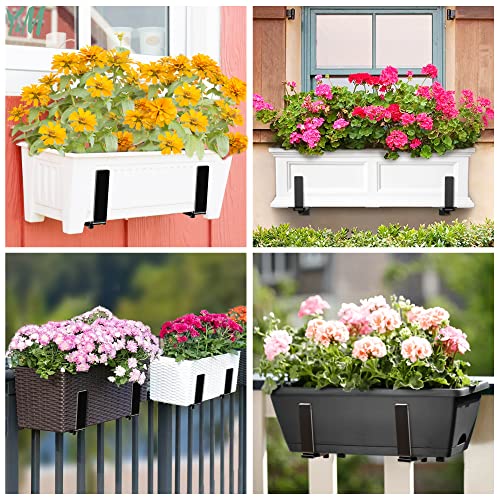 Y&M 4 Pcs Deck Railing Adjustable Planter Box Brackets (6 to 12.5 in), Universal Window Box Brackets, Heavy Duty Iron Flower Box Wall Mounting Hooks for Balcony, Fences, Patio, and Garden - Black