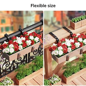 Y&M 4 Pcs Deck Railing Adjustable Planter Box Brackets (6 to 12.5 in), Universal Window Box Brackets, Heavy Duty Iron Flower Box Wall Mounting Hooks for Balcony, Fences, Patio, and Garden - Black