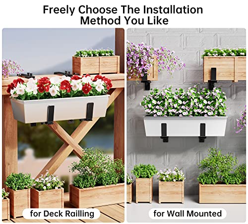 Y&M 4 Pcs Deck Railing Adjustable Planter Box Brackets (6 to 12.5 in), Universal Window Box Brackets, Heavy Duty Iron Flower Box Wall Mounting Hooks for Balcony, Fences, Patio, and Garden - Black