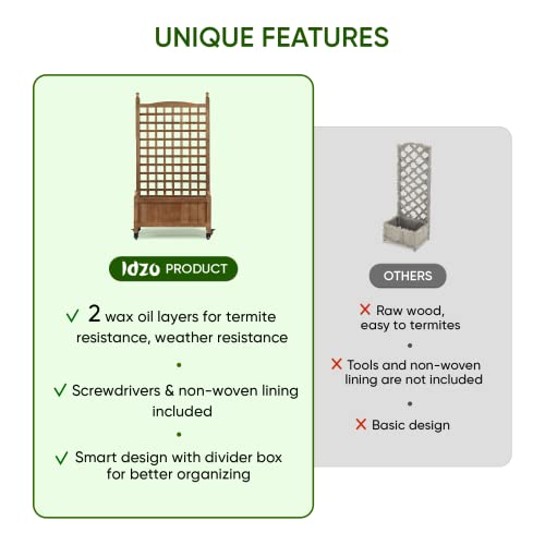 Idzo Raised Garden Bed with Trellis, Durable Oil Coated Planter with Trellis, 50 Inches Height Vertical Gardens Outdoors with Lockable Wheels and Convenient Non Woven Lining