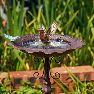 smqljxc 12.6" w*27.4" h cast iron bird baths for outdoors, vintage metal flower bird bath bowl, bird feeder or drinker plate, home garden lawn yard decorations