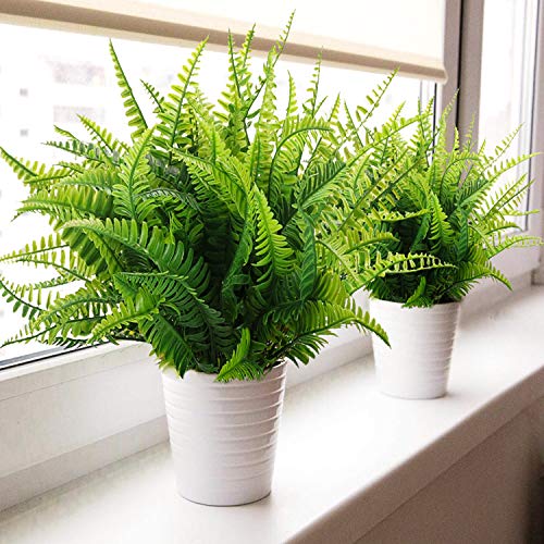 DVGUN 12 Bundles Artificial Outdoor Plants Greenery Fake Boston Fern Bushes Artificial Shrubs UV Resistant No Fade Faux Plastic Plants