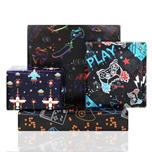 gaming birthday wrapping paper for kids boys girls video game lover, 4 style video game wrapping paper, 8 sheets folded flat 20x28 inches per sheet
