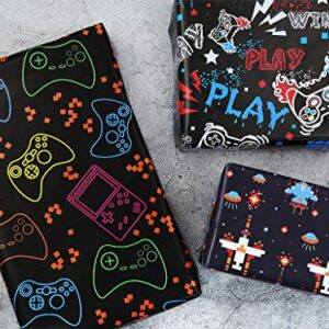 Gaming Birthday Wrapping Paper for Kids Boys Girls Video Game Lover, 4 Style Video Game Wrapping Paper, 8 Sheets Folded Flat 20x28 Inches Per Sheet