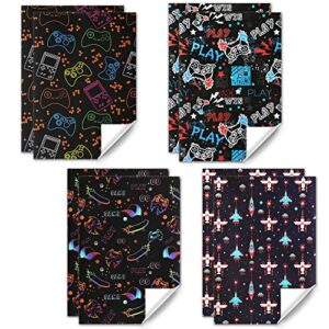 Gaming Birthday Wrapping Paper for Kids Boys Girls Video Game Lover, 4 Style Video Game Wrapping Paper, 8 Sheets Folded Flat 20x28 Inches Per Sheet