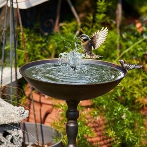 smqljxc 11.2" w*25.8" h cast iron bird baths for outdoors, vintage metal bird bath bowl, garden lawn yard decorations