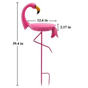 SMQLJXC 12.6" W*39.4" H Flamingo Bird Baths for Outdoor, Metal Bird Bath Bowl, Bird Feeder or Drinker Plate with Metal Stake, Home Garden Lawn Yard Decor