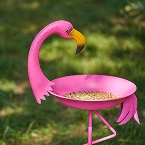 SMQLJXC 12.6" W*39.4" H Flamingo Bird Baths for Outdoor, Metal Bird Bath Bowl, Bird Feeder or Drinker Plate with Metal Stake, Home Garden Lawn Yard Decor