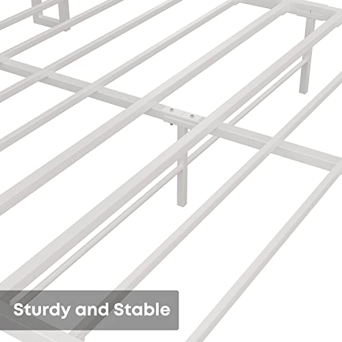 LIKIMIO Full Size Bed Frame, Platform Bed Frame with 2-Tier Storage Headboard, Solid and Stable, Noise Free, No Box Spring Needed, Easy Assembly, White and Log