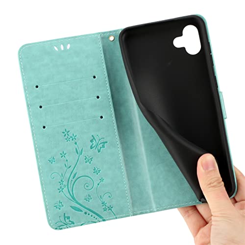 LEMAXELERS Case for Samsung A04, Galaxy A04 Wallet Case PU Leather Flip Folio Case with [Kickstand Feature] and [Card Slots] Cover for Samsung Galaxy A04 Green Bling Butterfly GH