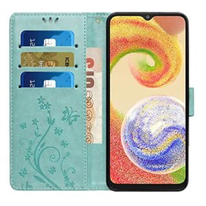 LEMAXELERS Case for Samsung A04, Galaxy A04 Wallet Case PU Leather Flip Folio Case with [Kickstand Feature] and [Card Slots] Cover for Samsung Galaxy A04 Green Bling Butterfly GH