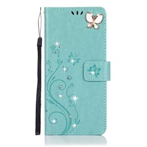 LEMAXELERS Case for Samsung A04, Galaxy A04 Wallet Case PU Leather Flip Folio Case with [Kickstand Feature] and [Card Slots] Cover for Samsung Galaxy A04 Green Bling Butterfly GH