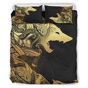 khcbts 3pcs bed duvet cover viking skoll and hati fenrir wolf microfiber beding set no sheet all-season quilt cover set duvet cover with 2 pillow cases white 104x90 inch