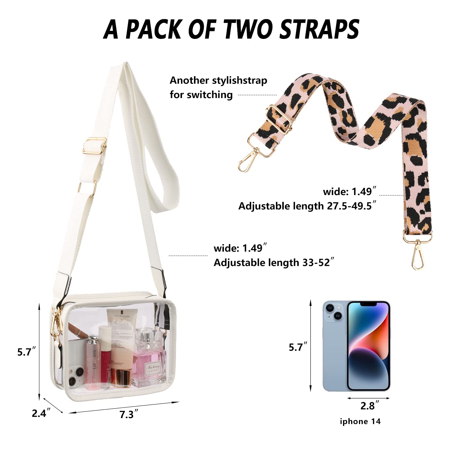 Clear Crossbody Bag for Women, Clear Bag Stadium Approved Clear Purse with Adjustable Strap (White-01)