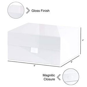 Purple Q Crafts 1 Pack White Hard Gift Box With Magnetic Closure Lid 8"x8"x4" Square Favor Boxes With White Glossy Finish (1 BOX)