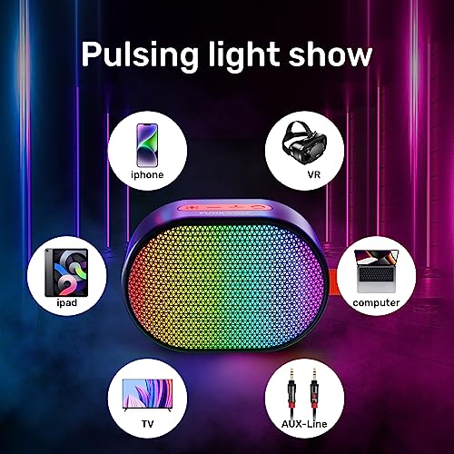 PUNKWOLF Bluetooth Speakers, Wireless Portable Speaker with RGB Lights, Compact Size, Dual Pairing, HD Sound, TWS, Waterproof, Suitable for Mobile Phones, Tablets and Laptops