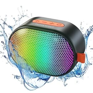 punkwolf bluetooth speakers, wireless portable speaker with rgb lights, compact size, dual pairing, hd sound, tws, waterproof, suitable for mobile phones, tablets and laptops