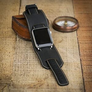 HARDISTON Cuff Watch Band Compatible with Apple 40mm for men & women, Handmade Genuine Leather, Compatible with iWatch Series 7 6 5 4 3 2 1 SE, Wrist Bracelet Arm Band, Medium/Band-Black