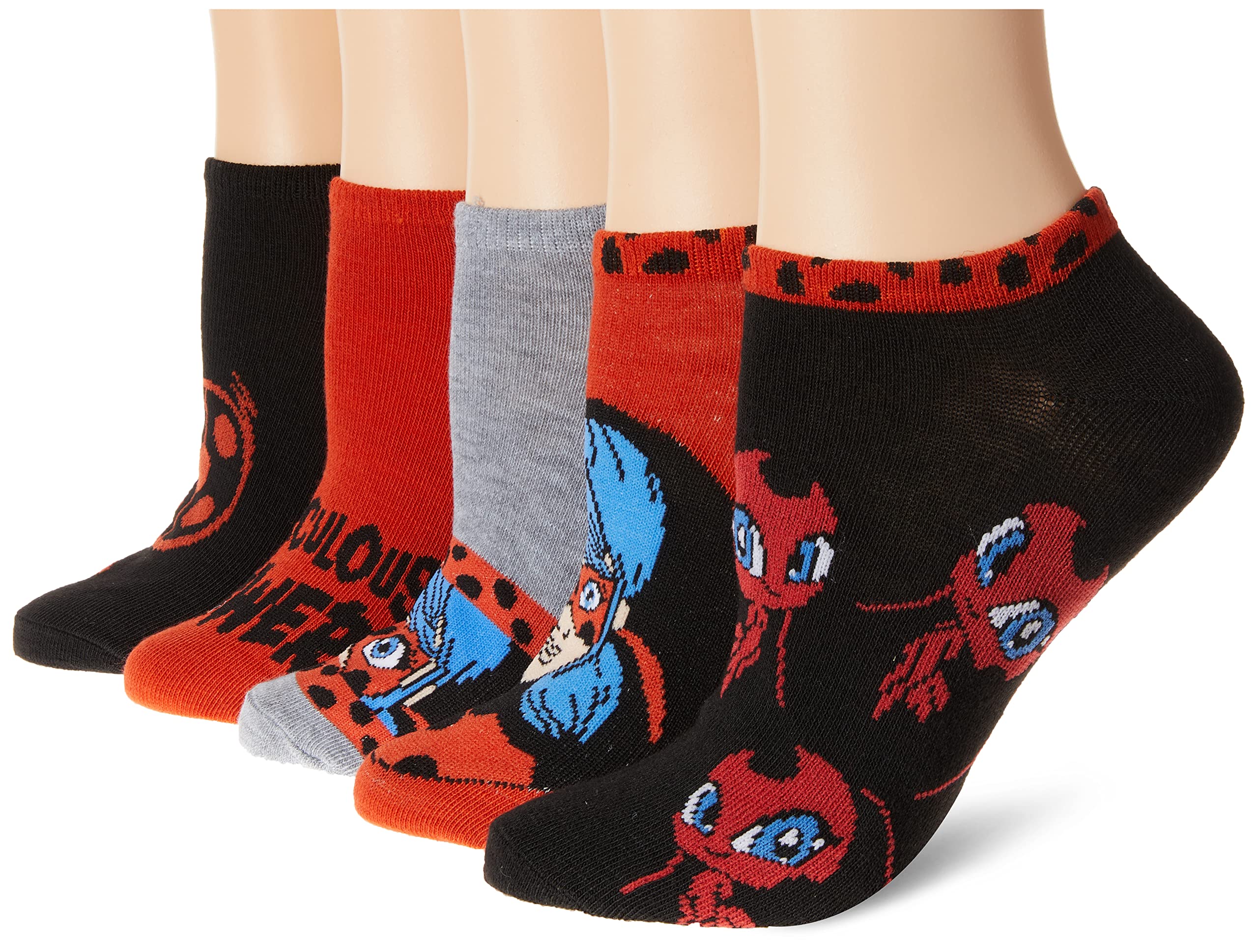 Miraculous Tales of Ladybug & Cat Noir Women's 5 Pack No Show Socks