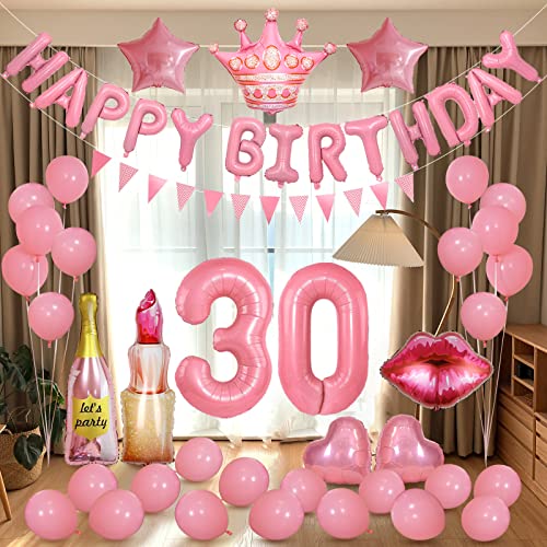 30th birthday decorations for women 30 happy birthday balloons letters pink balloon banner party Supplies for girls