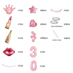 30th birthday decorations for women 30 happy birthday balloons letters pink balloon banner party Supplies for girls