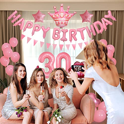 30th birthday decorations for women 30 happy birthday balloons letters pink balloon banner party Supplies for girls