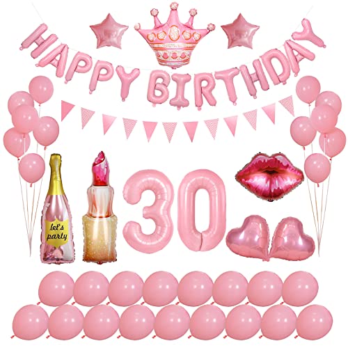 30th birthday decorations for women 30 happy birthday balloons letters pink balloon banner party Supplies for girls