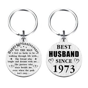 50th wedding anniversary keychain gifts, best husband since 1973, 50 year anniversary decoration for him men