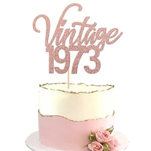 1 pcs vintage 1973 cake topper glitter happy 50th birthday cake topper fifty cheers to 50 years cake pick 50 & fabulous cake decorations for 50th birthday wedding anniversary party supplies rose gold