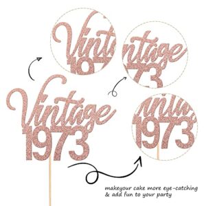 1 PCS Vintage 1973 Cake Topper Glitter Happy 50th Birthday Cake Topper Fifty Cheers to 50 Years Cake Pick 50 & Fabulous Cake Decorations for 50th Birthday Wedding Anniversary Party Supplies Rose Gold