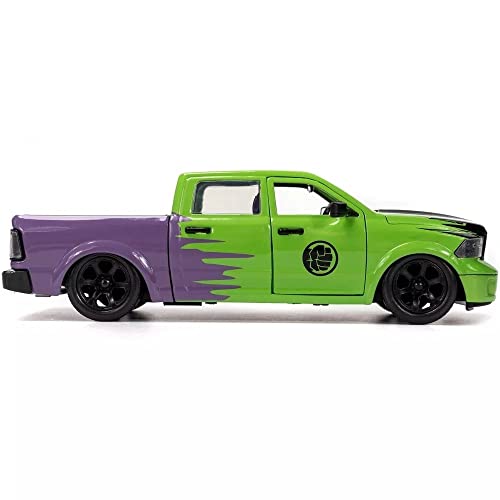 Marvel 1:24 Dodge Ram 1500 Die-Cast Car & 2.75" Incredible Hulk Figure, Toys for Kids and Adults