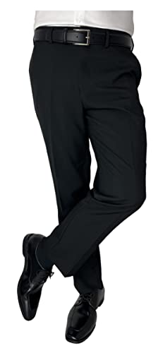 Sir Gregory Men's Fitted Flat Front Dress Pants with Expandable Waistband Black 34