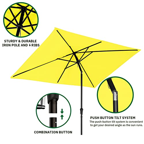 MEWAY Rectangular Patio Umbrella Garden Market Umbrella with Tilt and Crank for Garden Deck Backyard Pool Patio Table (6.6 X 10 ft, Yellow)