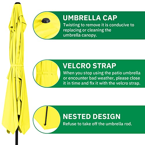 MEWAY Rectangular Patio Umbrella Garden Market Umbrella with Tilt and Crank for Garden Deck Backyard Pool Patio Table (6.6 X 10 ft, Yellow)