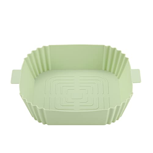 Air Fryer Silicone Liners - Square Shape Air Fryer Baskets 7.7 inches wide - Fit for all 4 to 7 qt size Air Fryers - Lightweight Heat Resistant and Easy to Clean Reusable Pots Inserts (Green, 1)