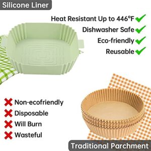 Air Fryer Silicone Liners - Square Shape Air Fryer Baskets 7.7 inches wide - Fit for all 4 to 7 qt size Air Fryers - Lightweight Heat Resistant and Easy to Clean Reusable Pots Inserts (Green, 1)