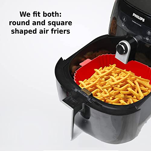 Air Fryer Silicone Liners - Square Shape Air Fryer Baskets 7.7 inches wide - Fit for all 4 to 7 qt size Air Fryers - Lightweight Heat Resistant and Easy to Clean Reusable Pots Inserts (Green, 1)