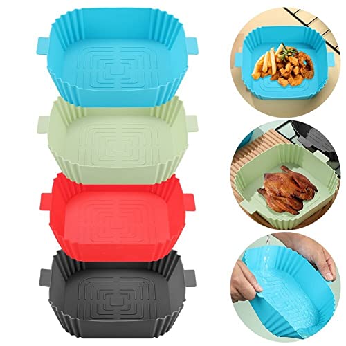 Air Fryer Silicone Liners - Square Shape Air Fryer Baskets 7.7 inches wide - Fit for all 4 to 7 qt size Air Fryers - Lightweight Heat Resistant and Easy to Clean Reusable Pots Inserts (Green, 1)