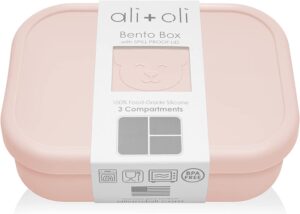 ali+oli leak proof bento box (blush) food-grade silicone bento box, bpa, phthalate, lead, & pvc free - bento lunch box for kids and adults - leak resistant sets with lids container