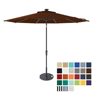 the led swilt 10 feet outdoor umbrella with sunbrella bay brown acrylic fabric - auto-tilt and swivel aluminum frame patio umbrella with led lights for deck, garden, pool - black pole