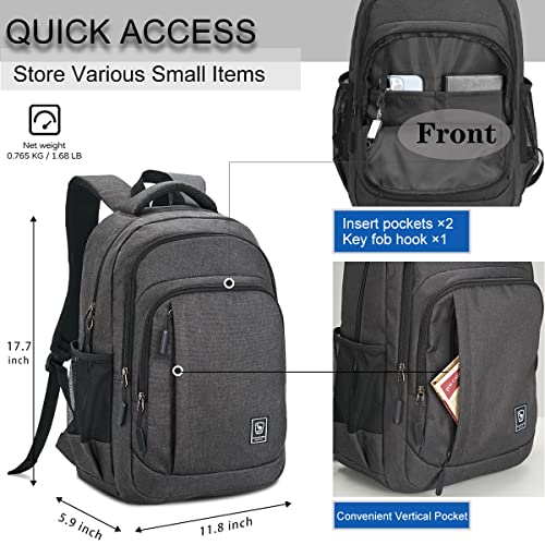 WIRABO Laptop Backpack for Men Travel Backpack Water-Resistant 15.6 Inch Computer Backpack College Backpacks Work Business Black